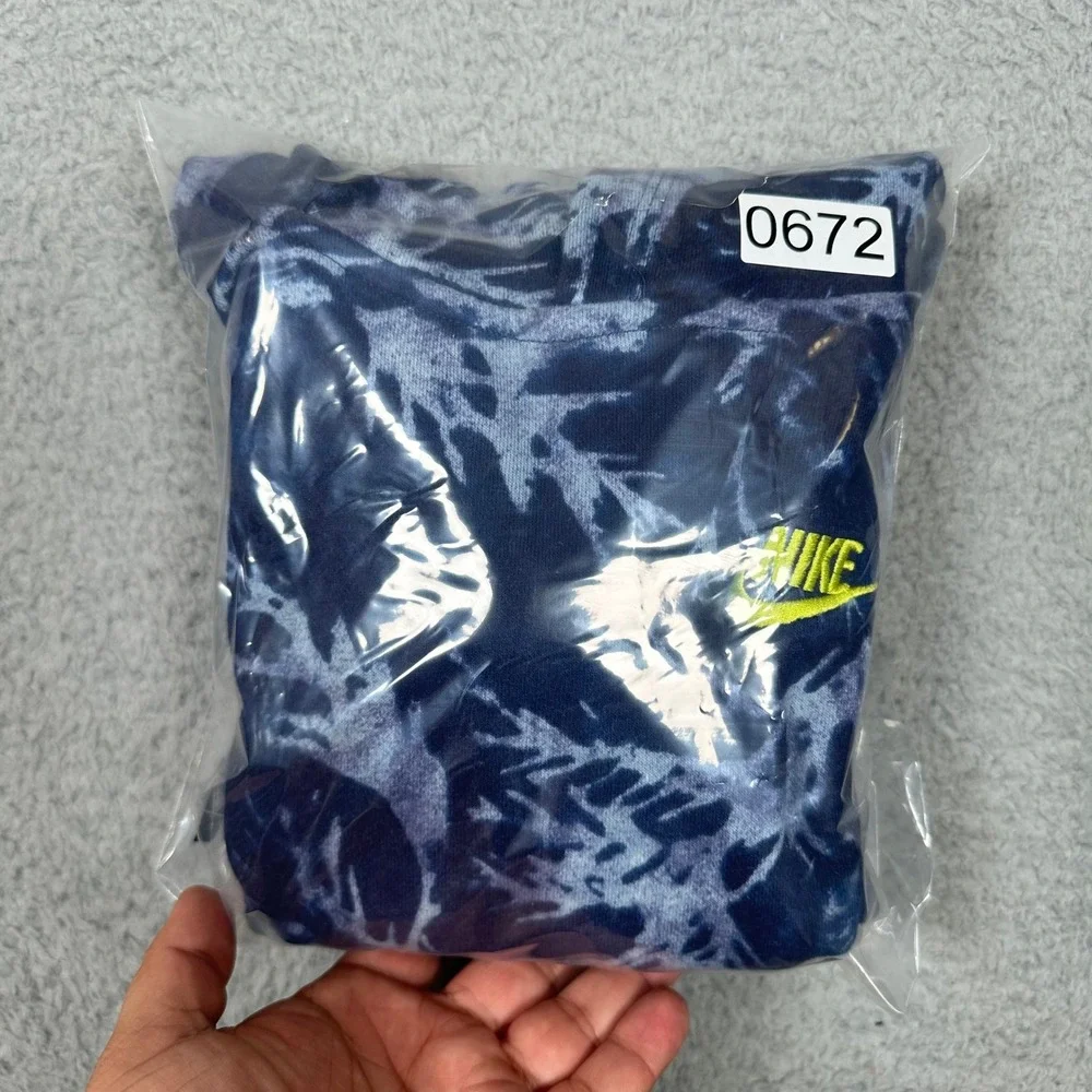 Nike Youth XL Navy Blue Graphic Print Pullover Hoodie Yellow Logo French‎ Terry